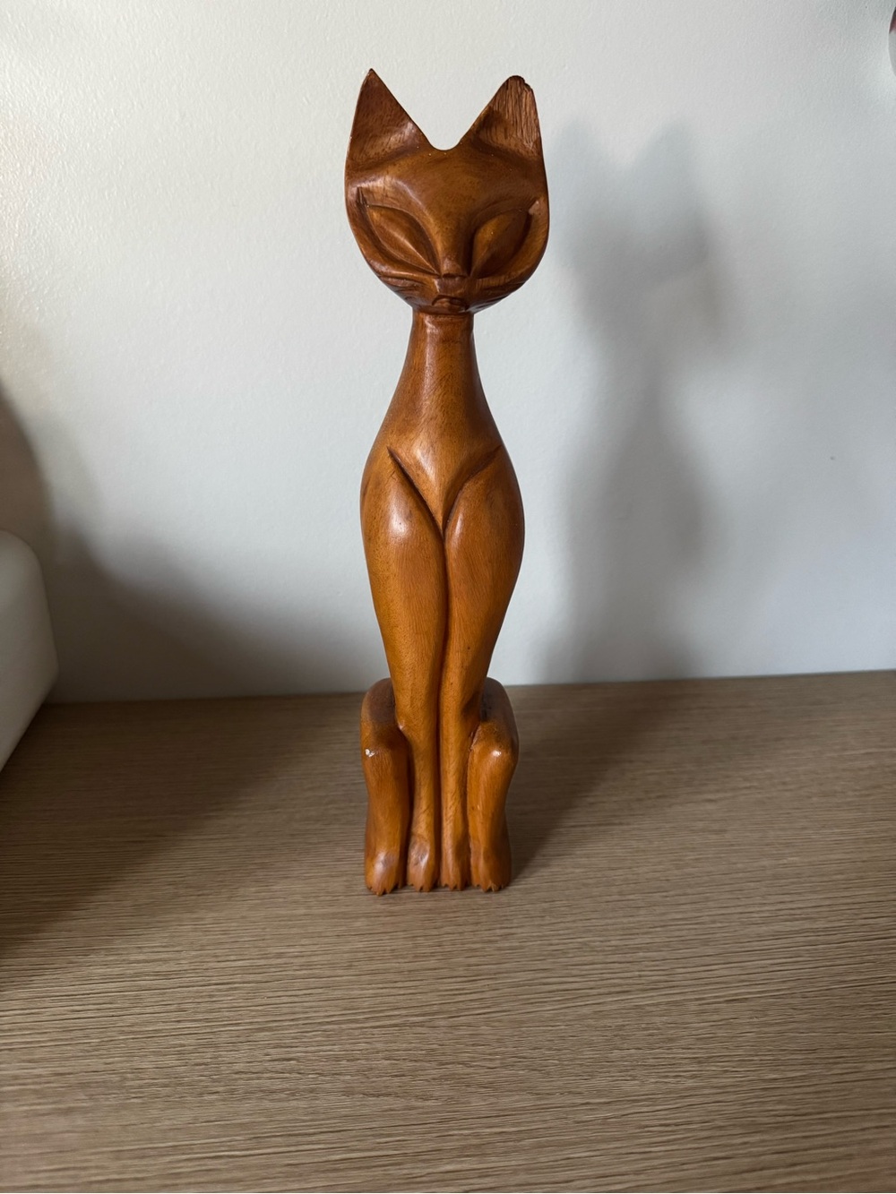 Handcrafted Wooden Cat Figurine - Brown